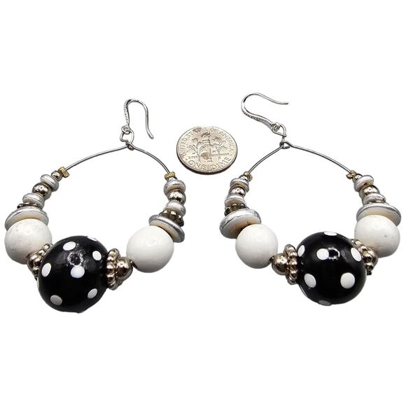 Pierced Earrings Round Halo Black Dangle Faceted Acrylic Beads Open SKU 2158 - Picture 3 of 5